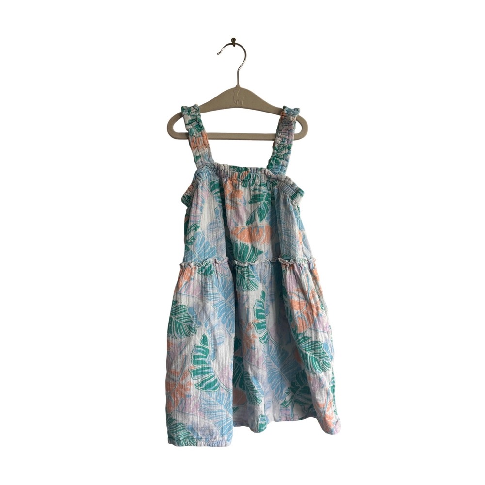 Cat & Jack Girls 5T Tropical Leaf Print Cotton Gauze Tiered Sundress Teal Peach